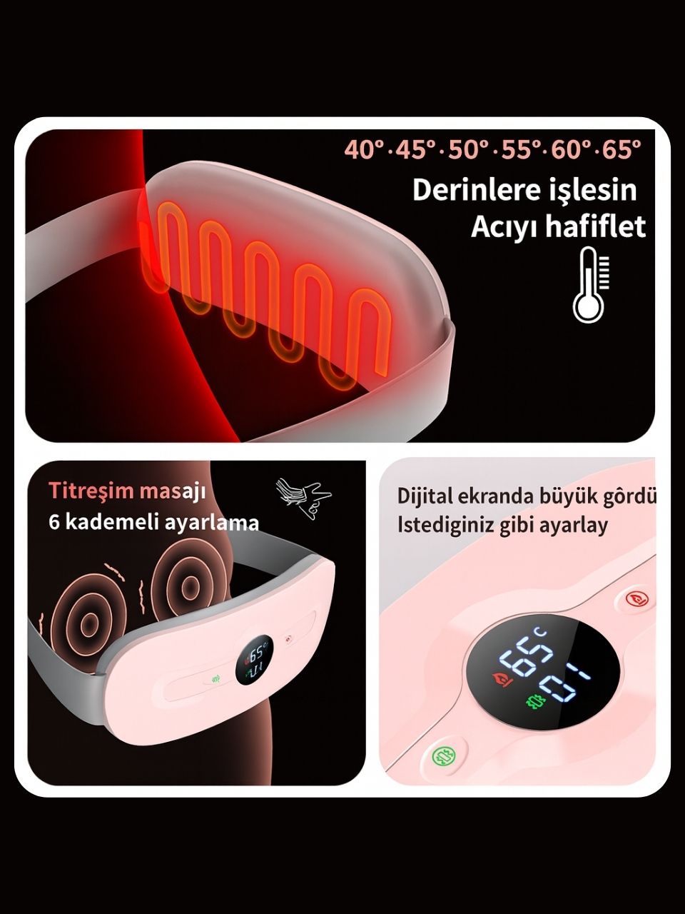 Pure ES Akıllı Regl Masaj Aleti Isıtıcılı ve Bel Masaj Kemeri Pembe - Görsel 4