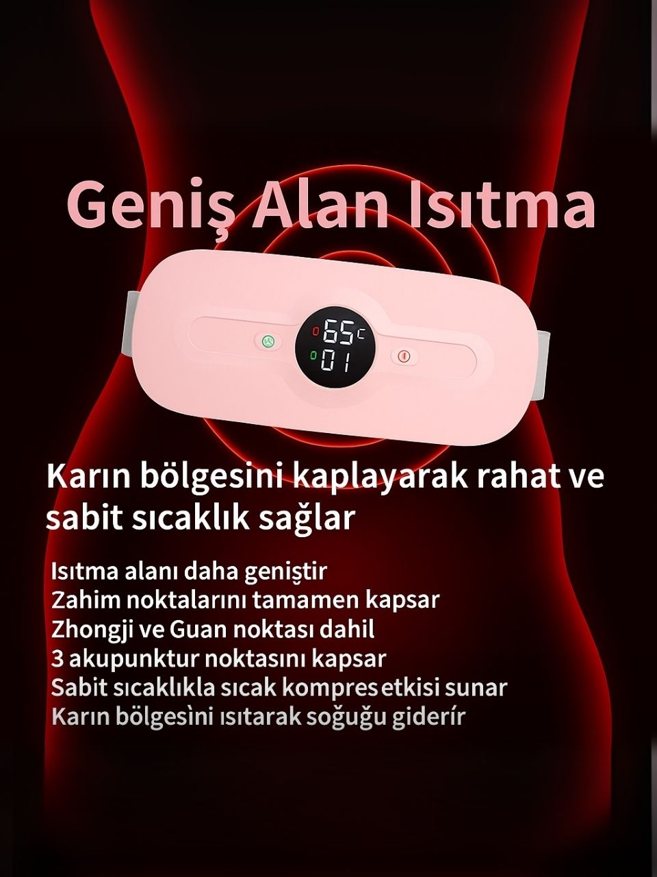 Pure ES Akıllı Regl Masaj Aleti Isıtıcılı ve Bel Masaj Kemeri Pembe - Görsel 5