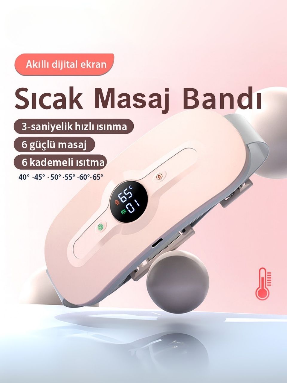 Pure ES Akıllı Regl Masaj Aleti Isıtıcılı ve Bel Masaj Kemeri Pembe