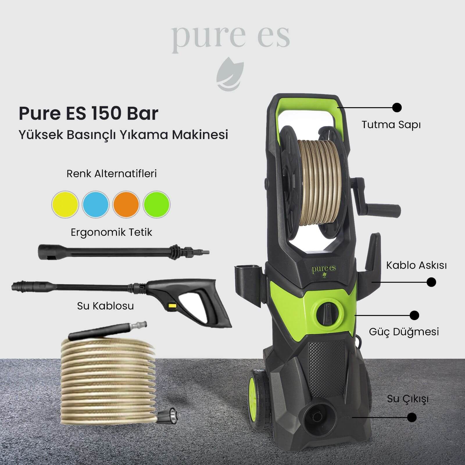Pure ES 150 Bar Yüksek Basınçlı Yıkama Makinesi - Görsel 2