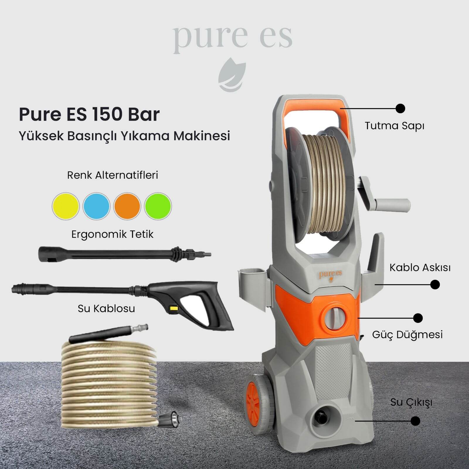 Pure ES 150 Bar Yüksek Basınçlı Yıkama Makinesi - Görsel 4