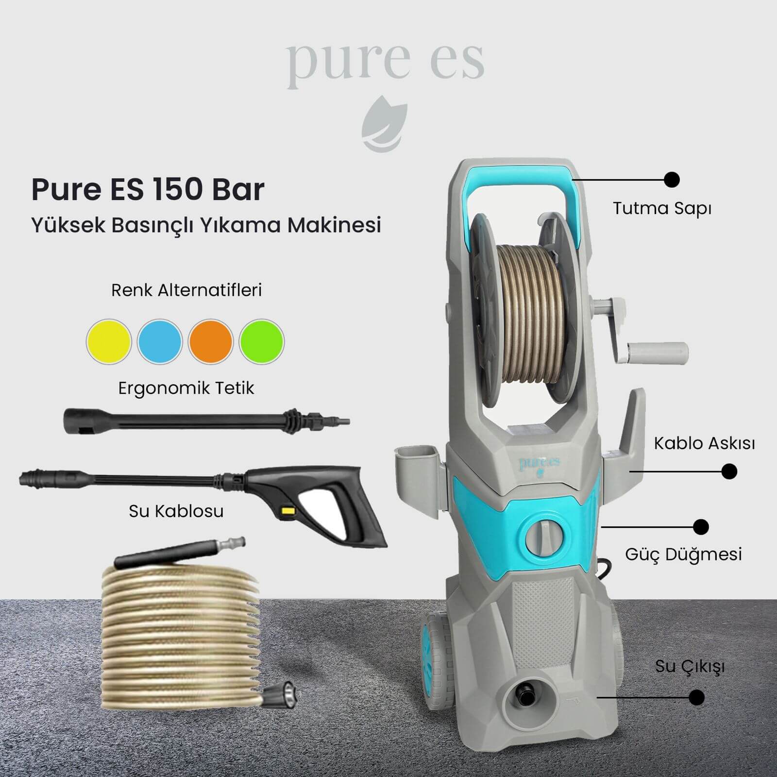 Pure ES 150 Bar Yüksek Basınçlı Yıkama Makinesi - Görsel 5