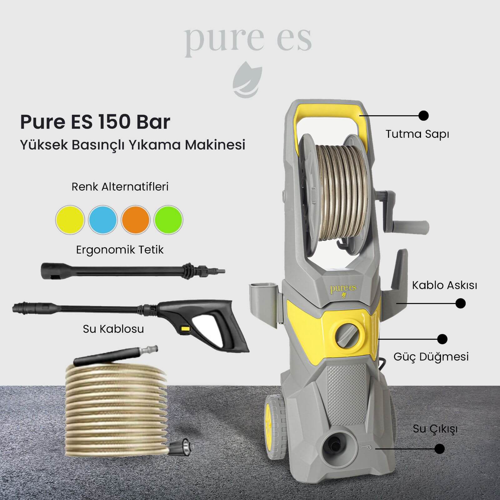 Pure ES 150 Bar Yüksek Basınçlı Yıkama Makinesi - Görsel 8