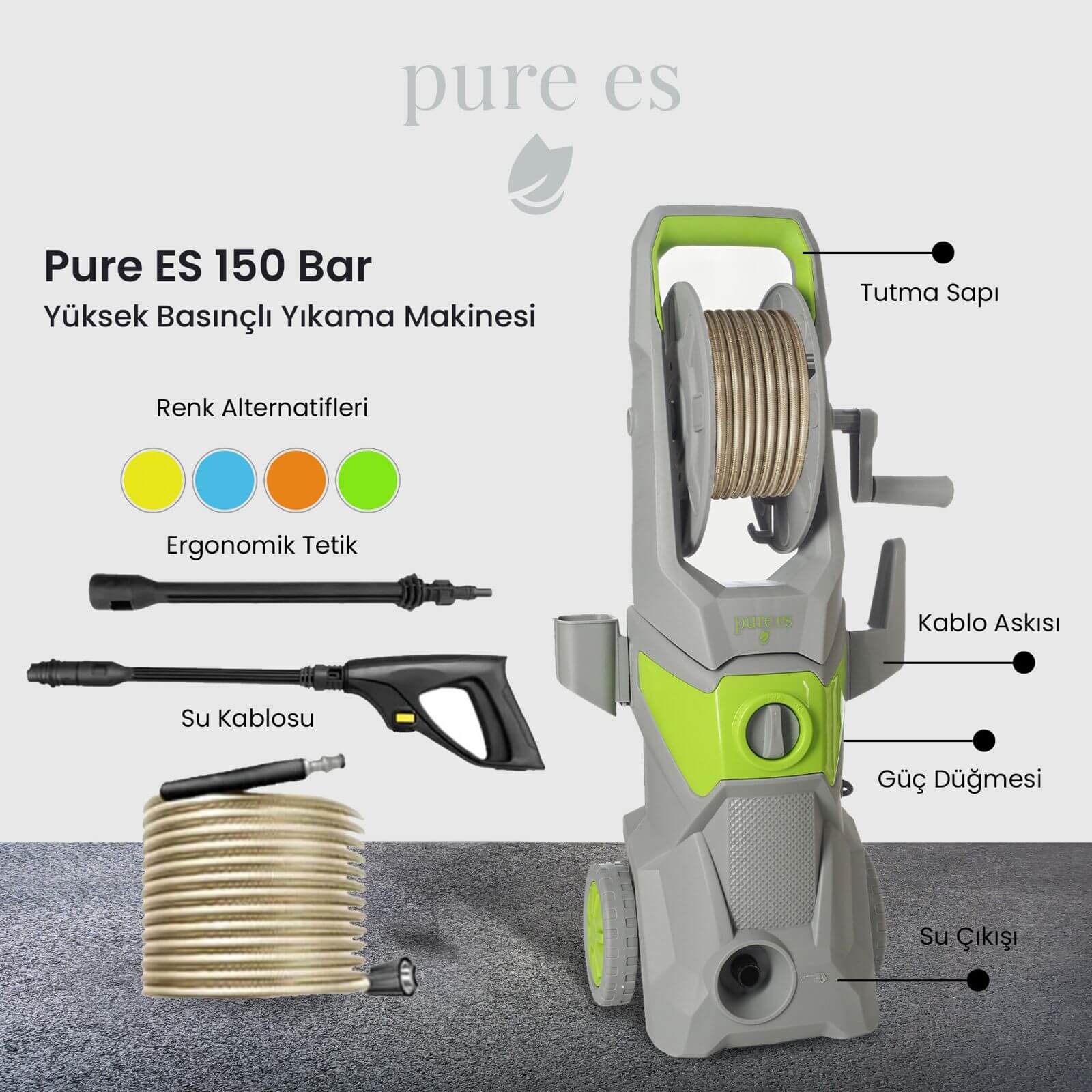Pure ES 150 Bar Yüksek Basınçlı Yıkama Makinesi - Görsel 9