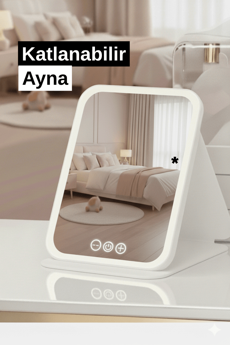 Katlanabilir LED Işıklı Makyaj Aynası – Tricolor Ayarlanabilir Işık, Şarjlı, Taşınabilir Tasarım
