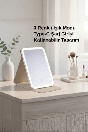 Katlanabilir LED Işıklı Makyaj Aynası – 60° Ayarlanabilir, 3 Renkli