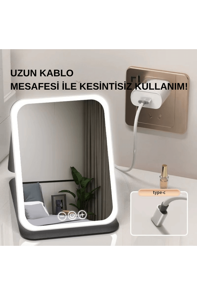 Katlanabilir LED Işıklı Makyaj Aynası – Tricolor Ayarlanabilir Işık, Şarjlı, Taşınabilir Tasarım - Görsel 5