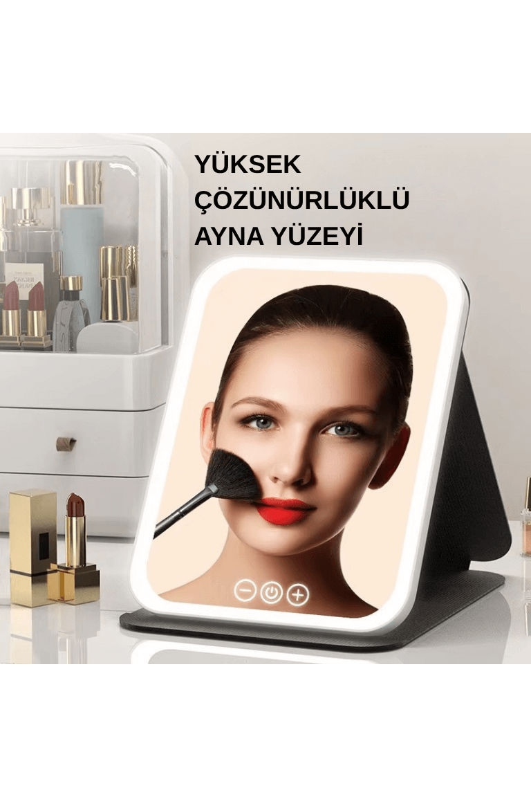 Katlanabilir LED Işıklı Makyaj Aynası – Tricolor Ayarlanabilir Işık, Şarjlı, Taşınabilir Tasarım - Görsel 4